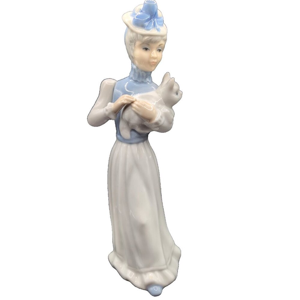 Vintage Tengra Girl with Cat 9.5" Porcelain Figurine Valencia Spain Marked EUC